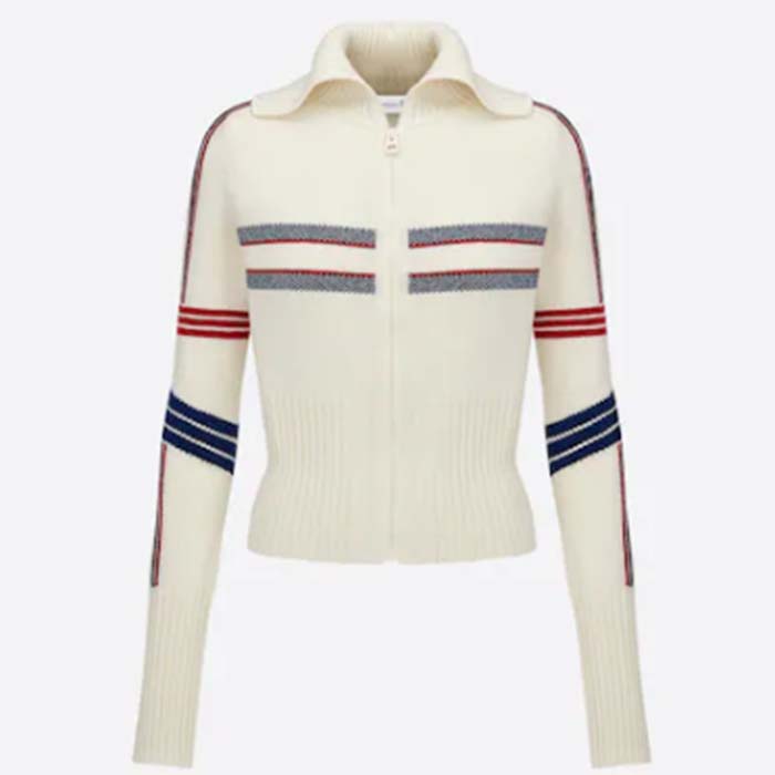 Dior Men CD DiorAlps Short High-Collar Cardigan White Three-Tone Wool Cashmere Knit