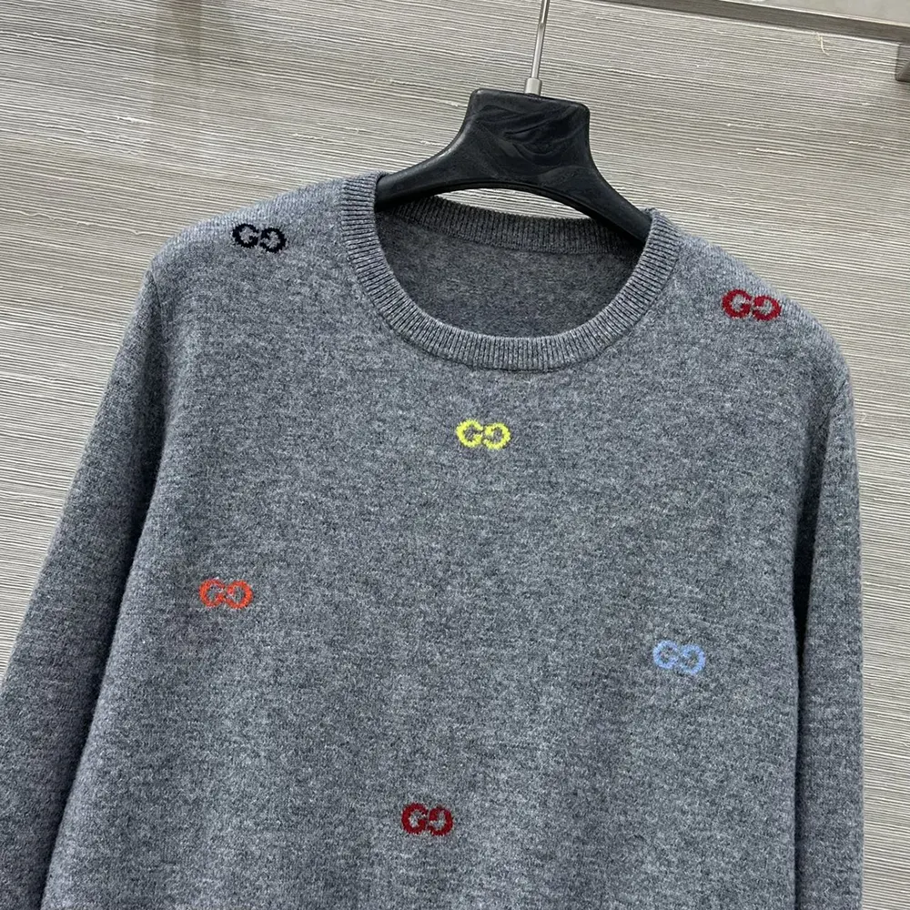 Gucci Women Fine Cashmere Sweater with Intarsia Grey 833668XKEYH