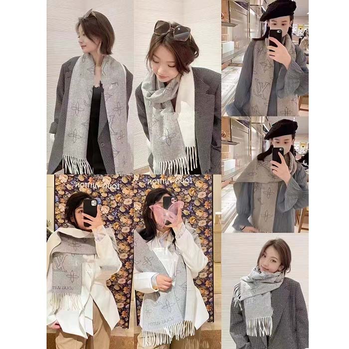 Louis Vuitton Unisex LV Mahina Flight Mode Scarf Cream Cashmere Wool M77903