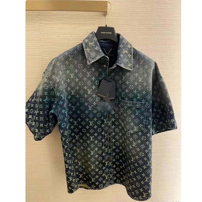 Louis Vuitton Women LV Rainbow Monogram Short-Sleeved Denim Shirt 1AB91W