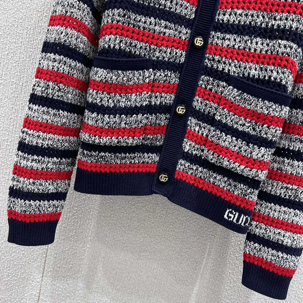 Gucci Women Striped Cotton Cardigan with Intarsia 835983