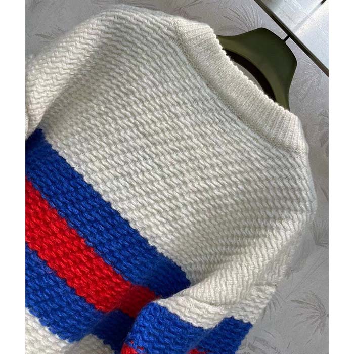 Gucci Women GG Wool Mohair Cardigan Web Knitted Collar Dropped Shoulder Long Sleeves