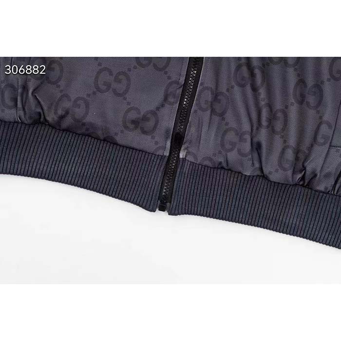 Gucci Women GG Jumbo GG Zip Jacket Web Dark Grey Neoprene Canvas Raglan Sleeves