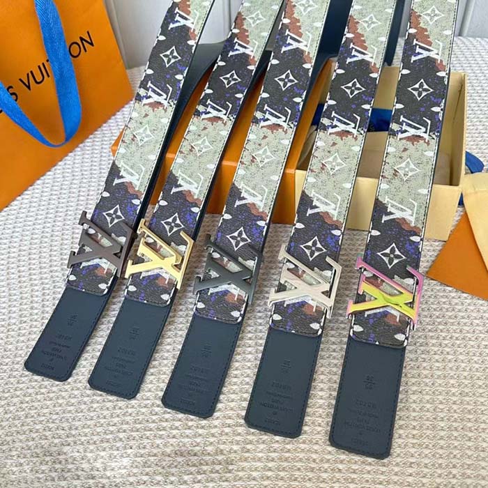 Louis Vuitton Unisex LV Initiales 40 MM Reversible Belt Multicoloured Brown Printed Coated Monogram Canvas