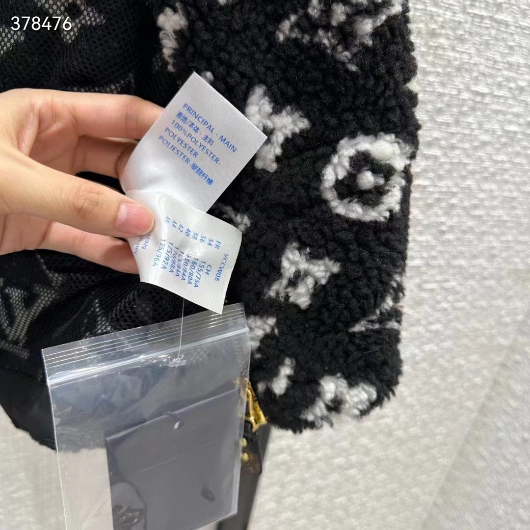 Louis Vuitton LV Women Sleeveless Hooded Monogram Teddy Jacket Acrylic Wool Black White