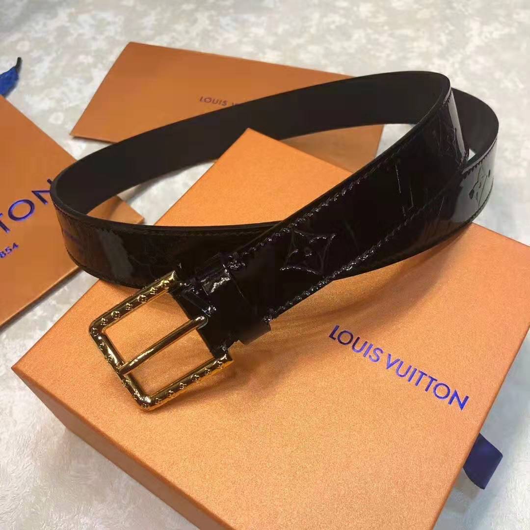 Louis Vuitton LV Unisex Daily LV 30mm Belt in Monogram Vernis Calf Leather-Black