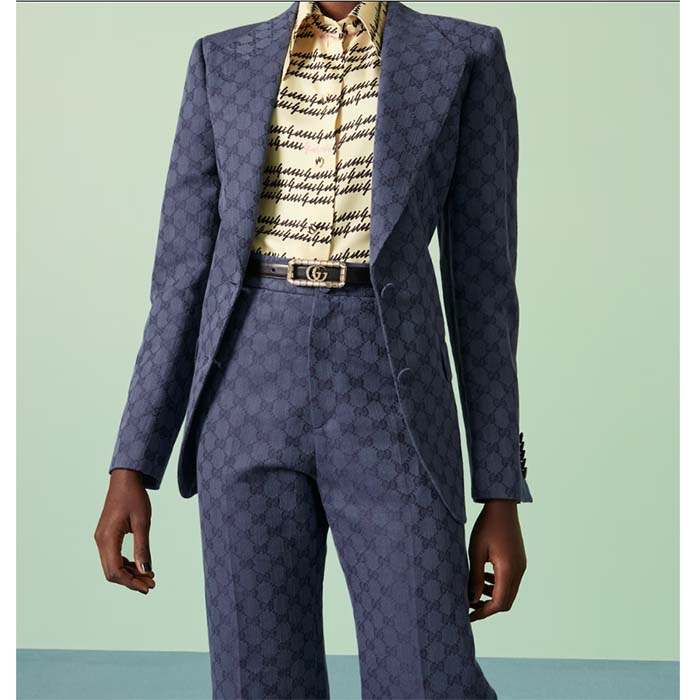 Gucci Unisex GG Thin Belt Crystal Double G Buckle Black Leather 2 CM Width