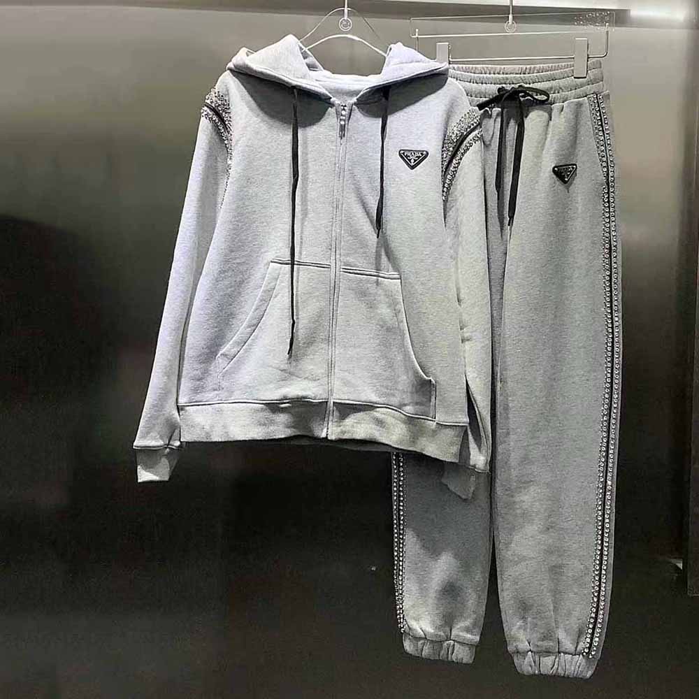 Prada Women Oversized Studded Hoodie-Silver