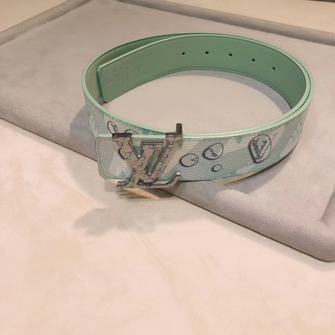 Louis Vuitton Unisex LV Aqua 40 MM Reversible Belt Aqua Green Leather Metal Buckle