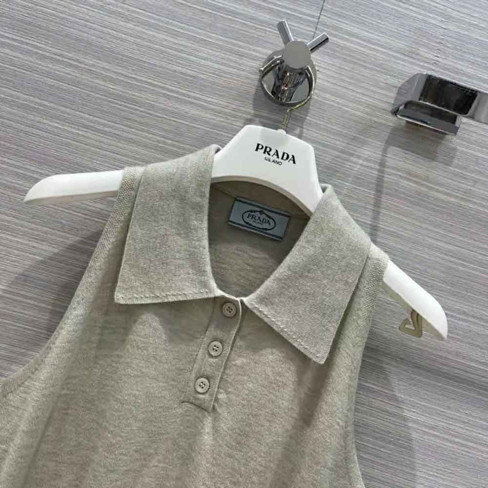 Prada Women Ribbed Knit Lurex Crop Top-Silver