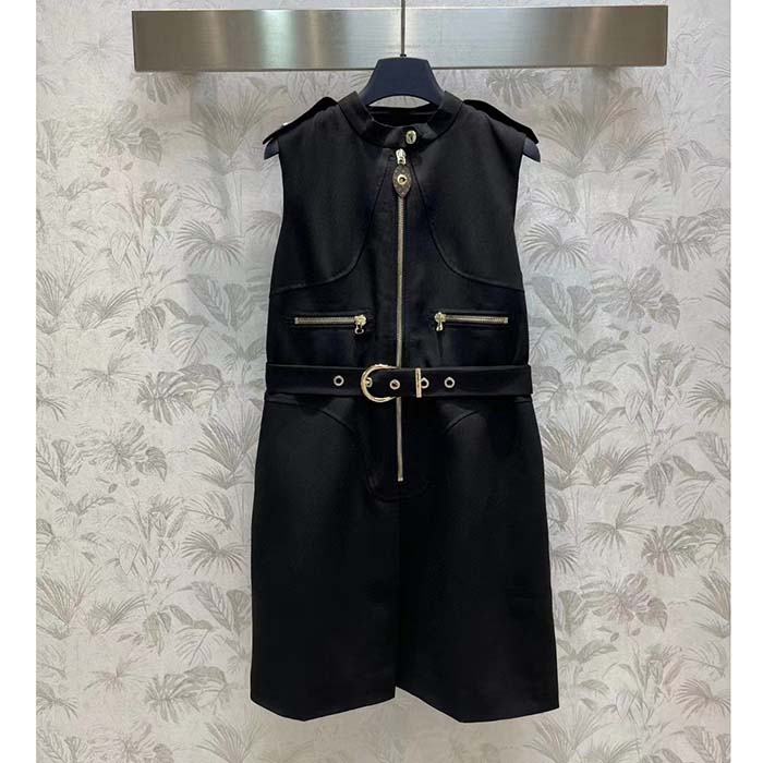 Louis Vuitton Women LV Utility Zipper Dress Wool Cotton Black Fitted