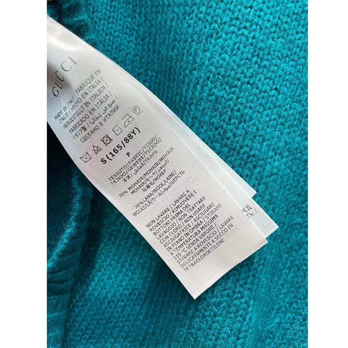 Gucci Women GG Mohair Silk Cardigan Teal Blend Sequin Embroidery Crewneck Long Sleeves
