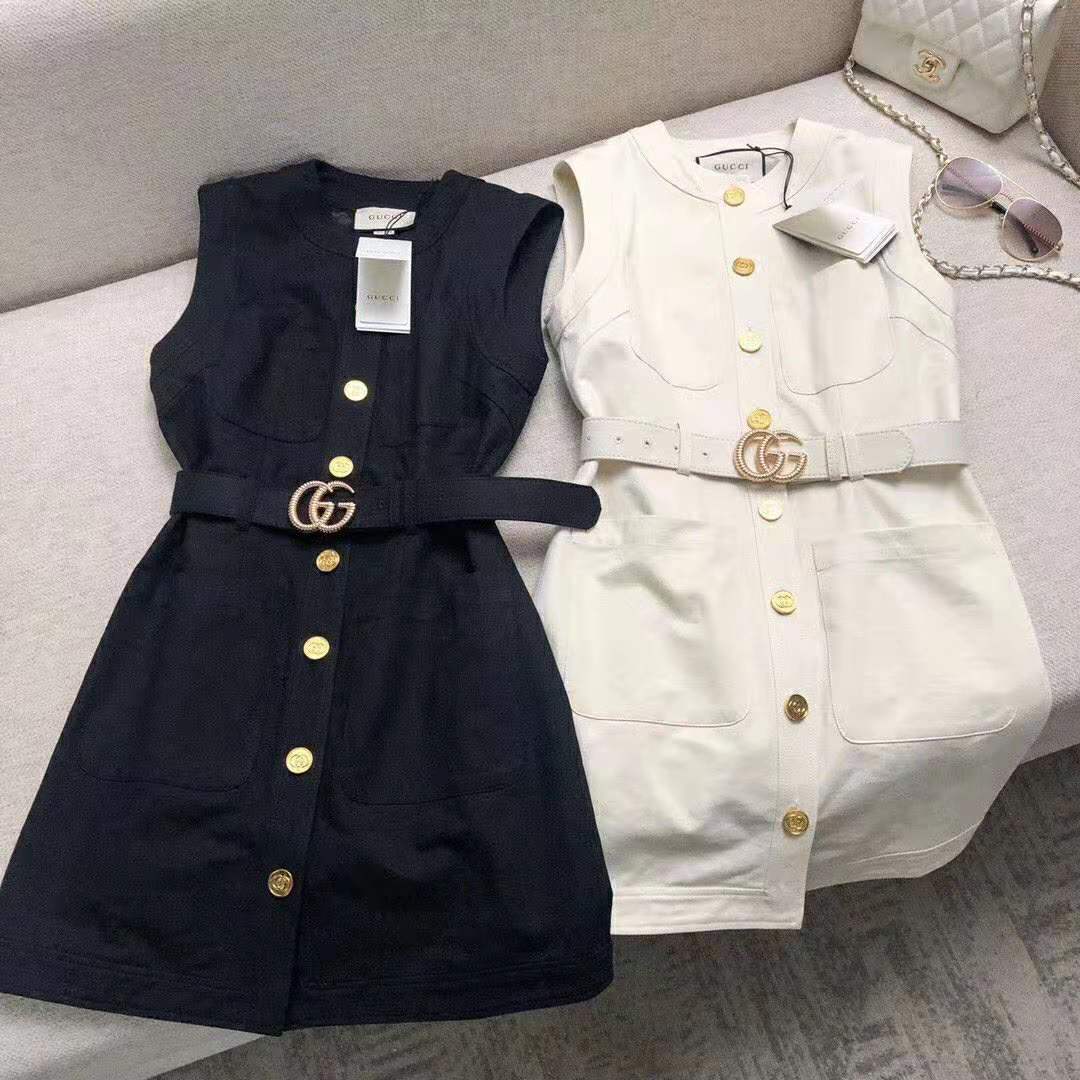 Gucci Women Cady Silk Wool Vest with Double G-White