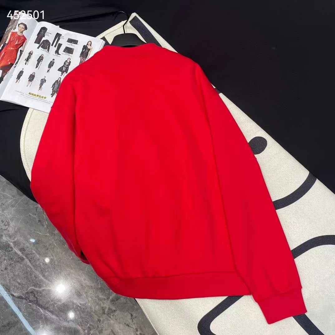 Gucci Women GG Cotton Jersey Sweatshirt 1921 Embroidery Red Crewneck Dropped Shoulder Style ‎768530 XJF3O 6429