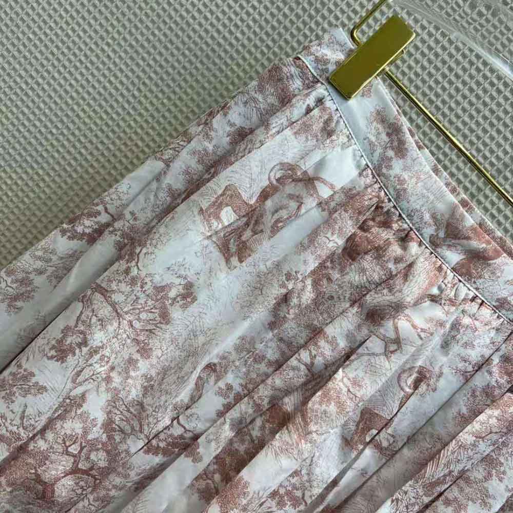 Dior Women Mid-Length Skirt Rose Des Vents Cotton Muslin with Toile DE Jouy Motif