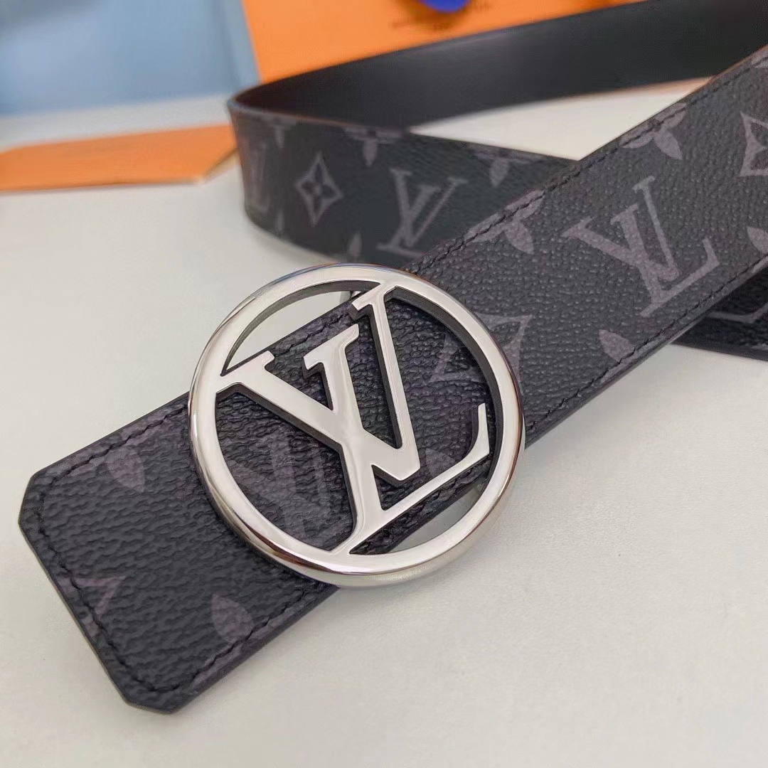 Louis Vuitton Unisex LV Circle 40 MM Reversible Belt Monogram Eclipse Canvas Calf Leather