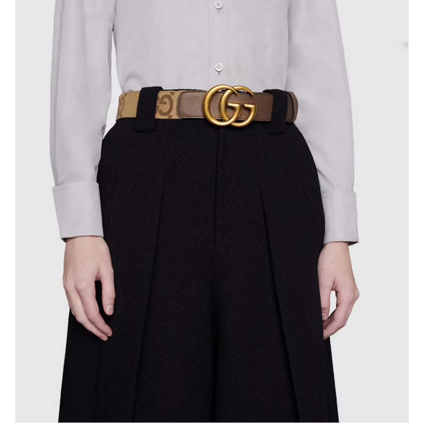 Gucci Unisex Jumbo GG Canvas Marmont Wide Belt Double G Buckle 4 cm Width