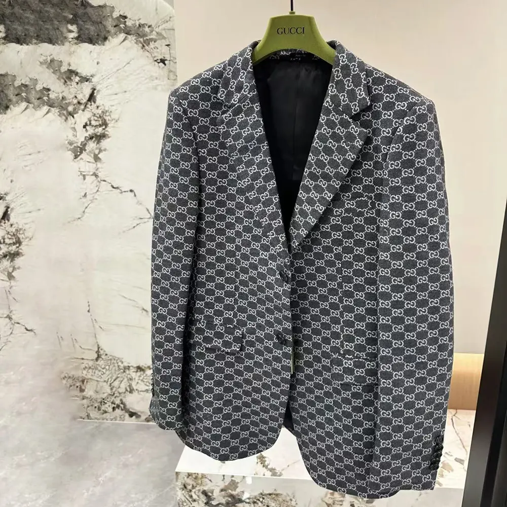 Gucci Men Gucci Classic Silver Wool Blazer