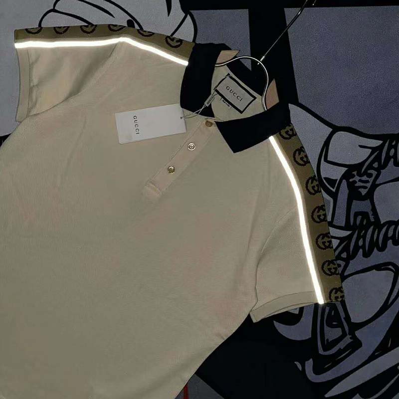 Gucci GG Women Polo with Interlocking G Stripe White Cotton