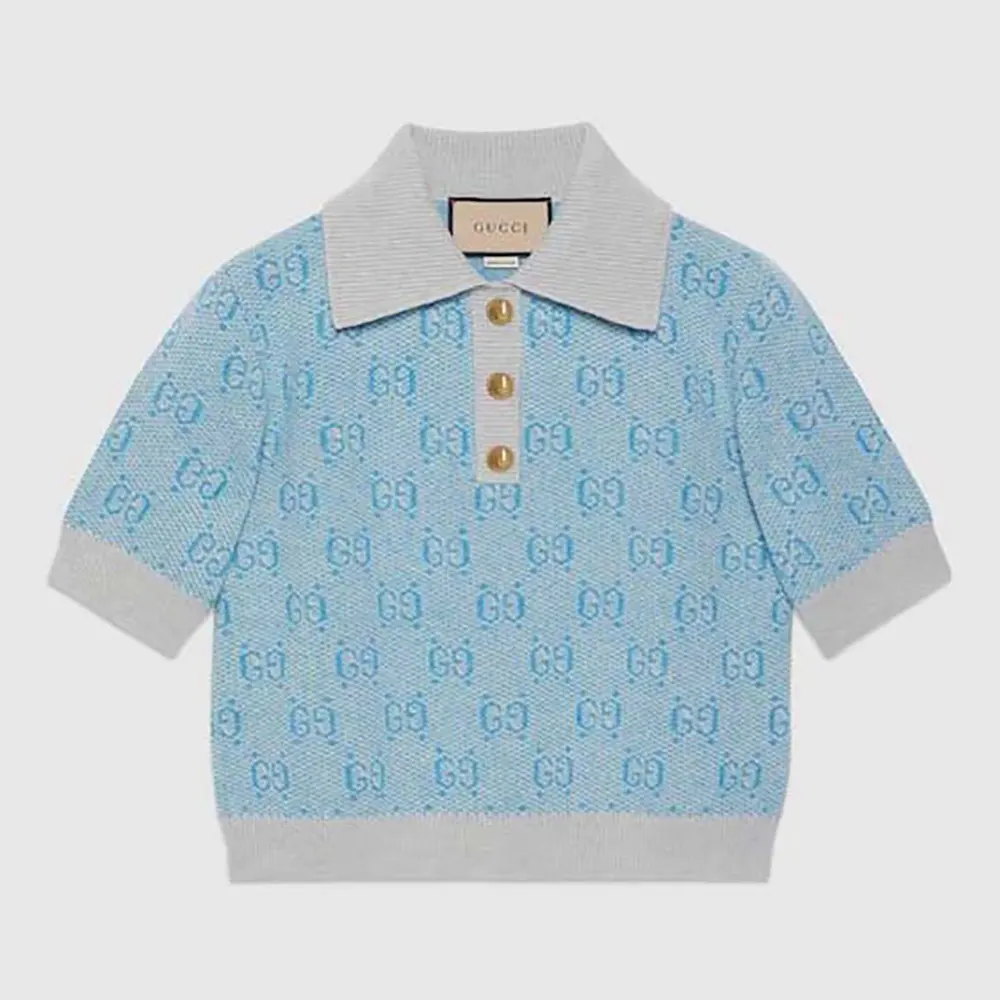 Gucci Women GG Wool Jacquard Polo-Blue 773631XKDK54576