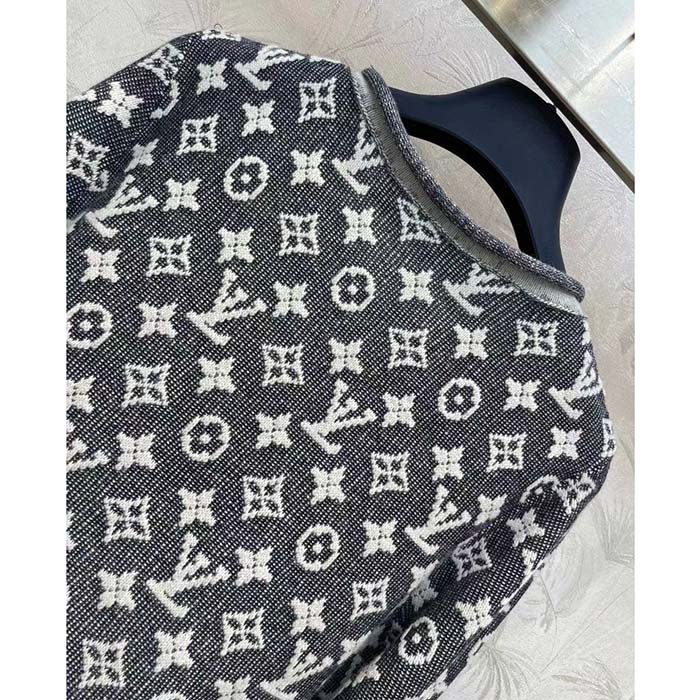 Louis Vuitton Men LV Monogram Jacquard Pullover Wool Cotton Grey Blue Regular Fit