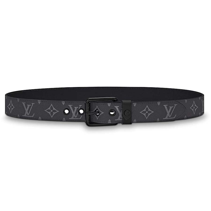 Louis Vuitton LV Unisex Voyager 35mm Belt in Monogram Eclipse Canvas-Grey