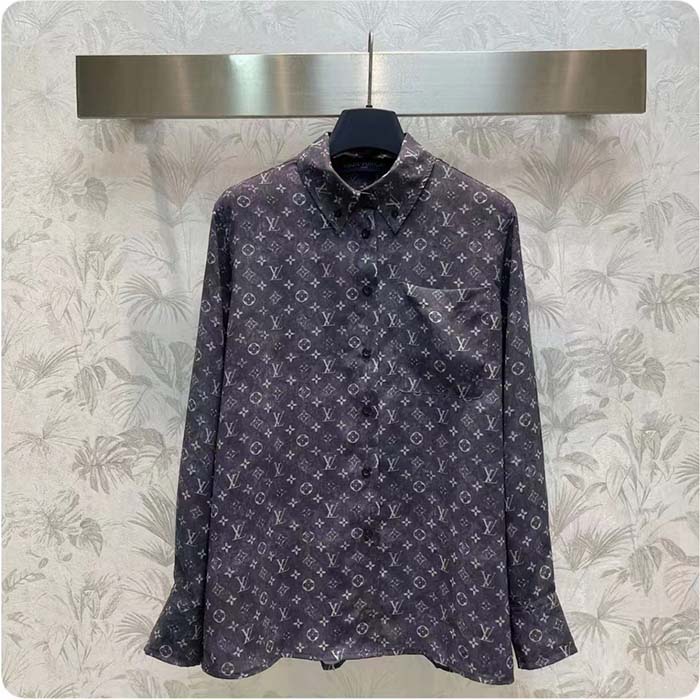 Louis Vuitton Women LV Monogram Cloud Shirt Silk Dark Grey Regular Fit