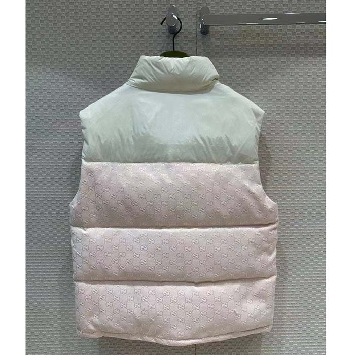 Gucci Men GG Cotton Canvas Padded Vest Pink Lined High Neck Sleeveless Two Side Pockets