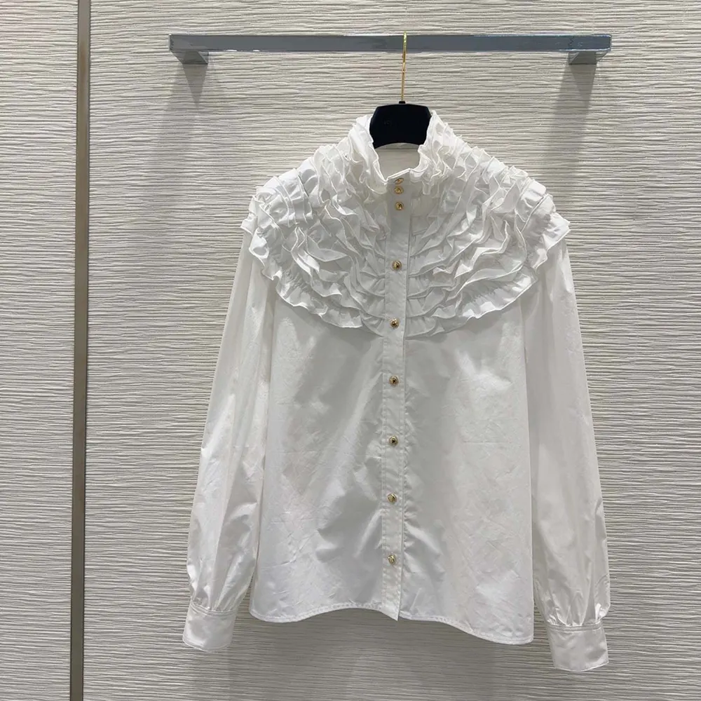 Louis Vuitton Women Ruffle Neck Shirt-White 1AIQOH