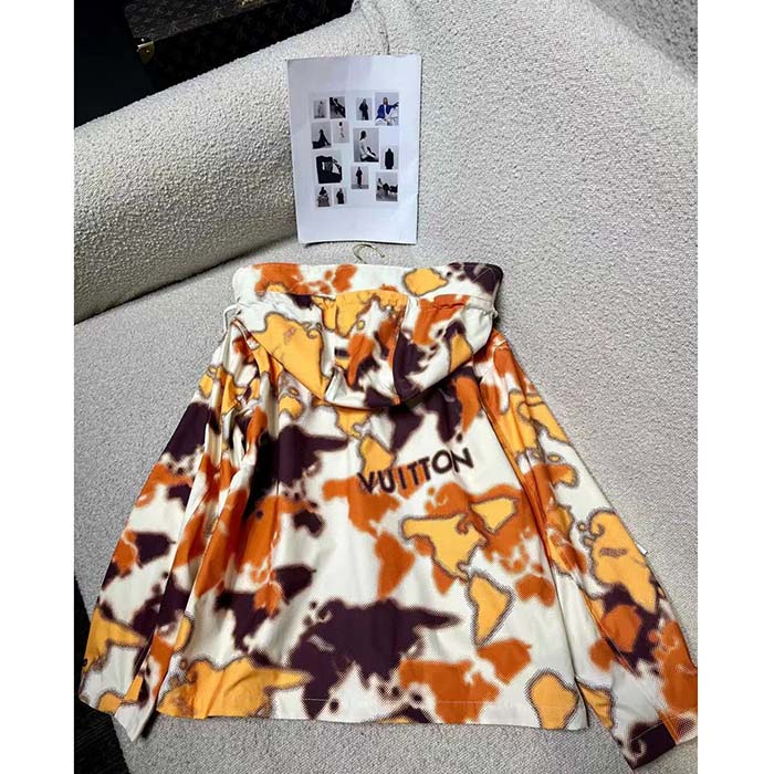 Louis Vuitton Women Cotton Hooded Blouson Regular Fit LV Mappamundi Signature Printed All Over