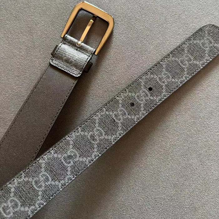Gucci Unisex GG Belt Interlocking G Detail Grey Black GG Supreme Square Buckle