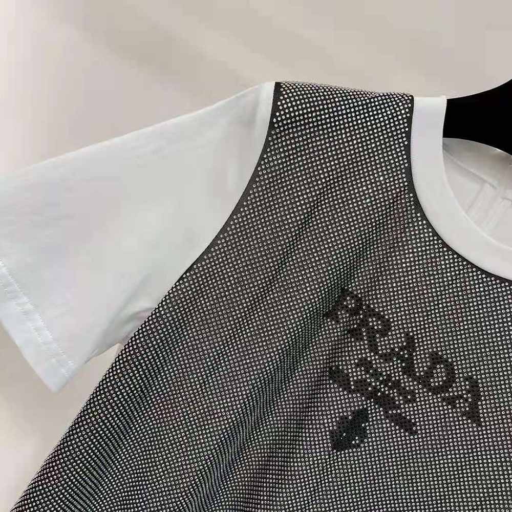 Prada Women Studded Chiffon and Jersey T-shirt-White