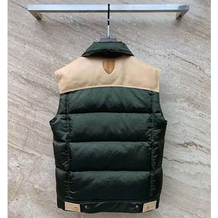 Louis Vuitton LV Women Leather Accent Sleeveless Puffer Jacket Khaki Beige Regular Fit