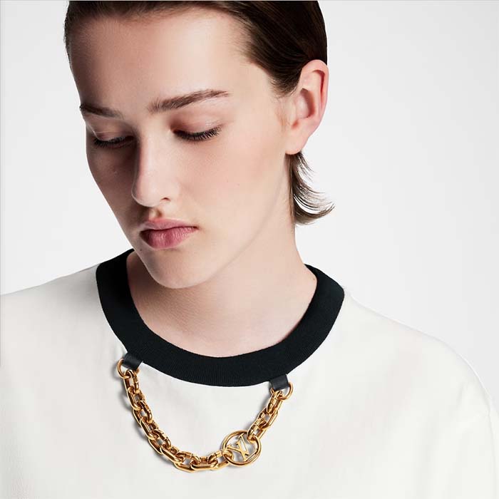 Louis Vuitton Women Animal Sequin T-Shirt Cotton White LV Golden Chain