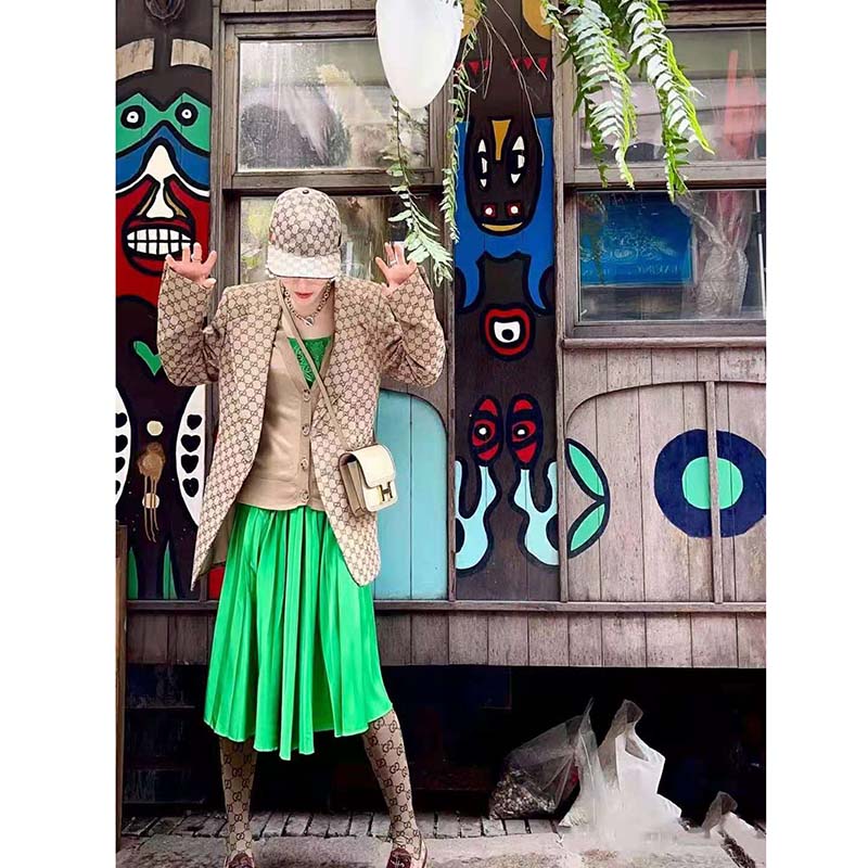 Gucci Women GG Canvas Jacket Camel/Ebony GG Cotton Canvas Full Canvas Construction