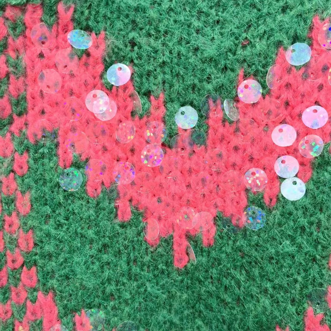 Gucci Women GG Chevron Wool Sequin Sweater Crewneck Mohair Polyamide Puffed Sleeves