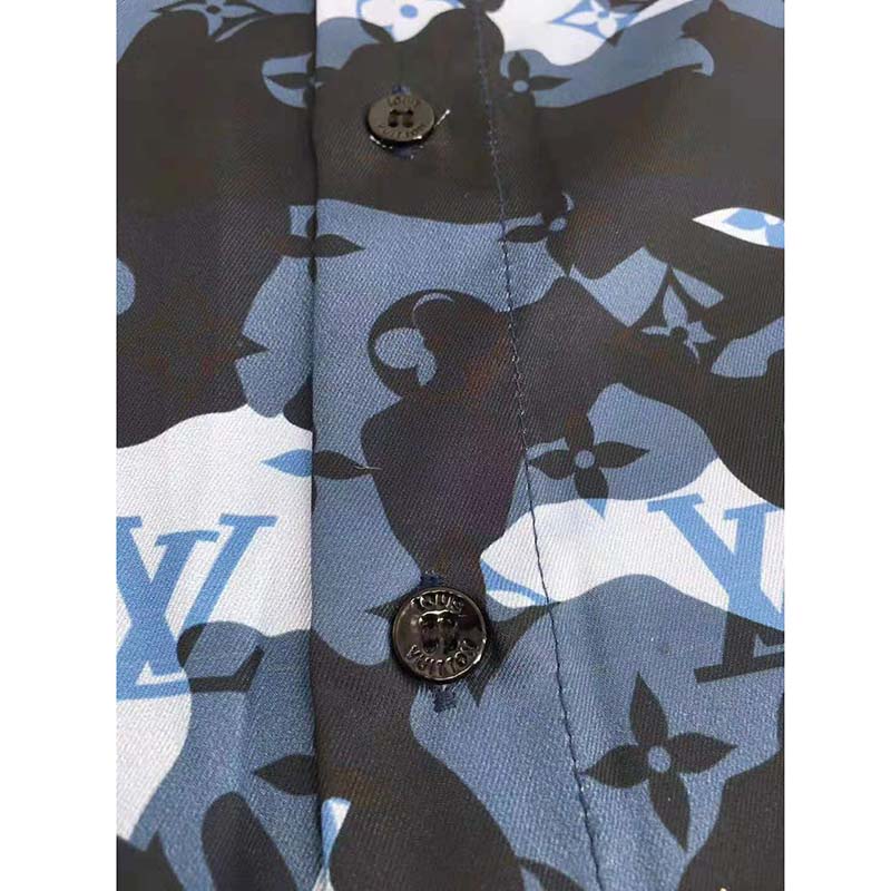 Louis Vuitton Women Camo Regular Silk Shirt LV Signature Blue Regular Fit