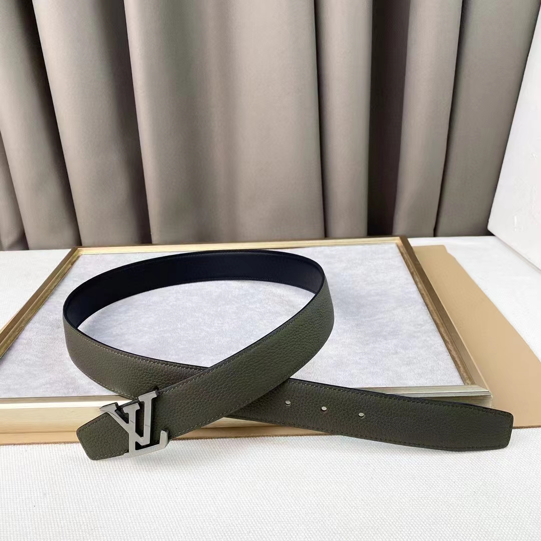 Louis Vuitton Unisex LV Rays 40 MM Reversible Belt Khaki Green Grained Calf Leather