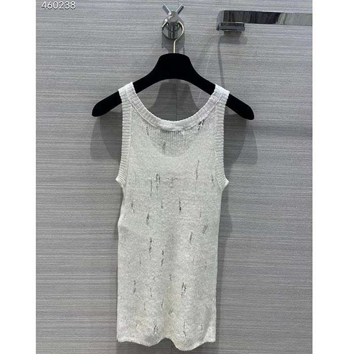 Dior Women CD Tank Top White Technical Linen Knit