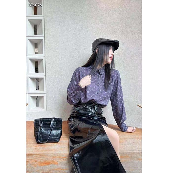 Louis Vuitton Women LV Monogram Cloud Shirt Silk Dark Grey Regular Fit