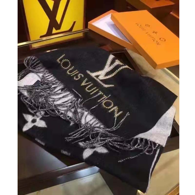 Louis Vuitton LV Unisex Studdy Reykjavik Scarf Black Cashmere Monogram