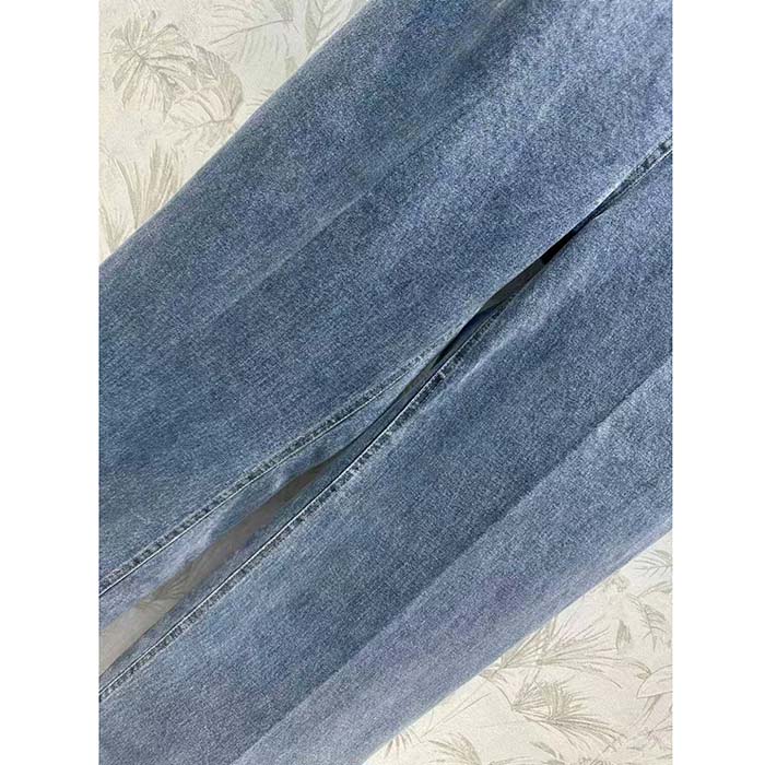 Louis Vuitton Women LV Wide-Leg Graphic Accent Jeans Cotton Blue Regular Fit 1AFFWE