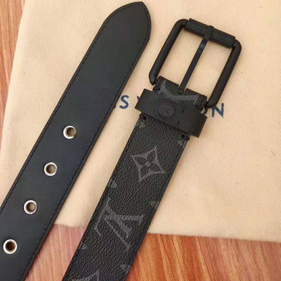 Louis Vuitton LV Unisex Voyager 35mm Belt in Monogram Eclipse Canvas-Grey