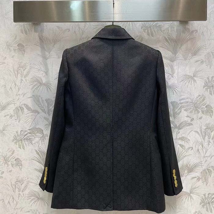 Gucci Women Light GG Canvas Single-Breasted Jacket Peak Lapel Flap Pockets