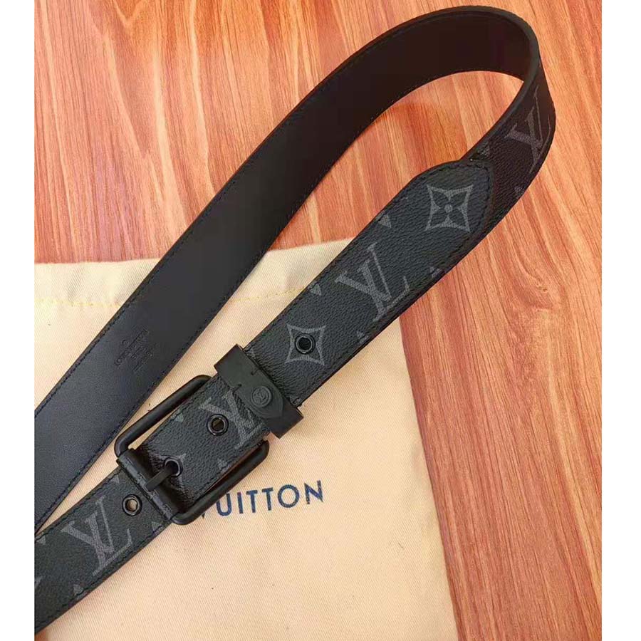 Louis Vuitton LV Unisex Voyager 35mm Belt in Monogram Eclipse Canvas-Grey