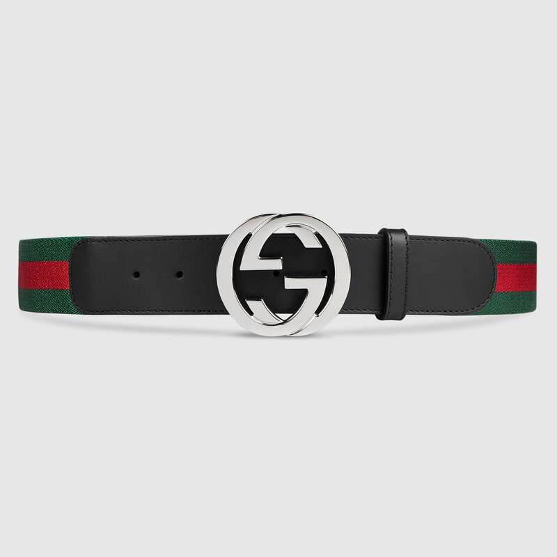 Gucci Unisex GG Web Belt with G Buckle in Green and Red Web