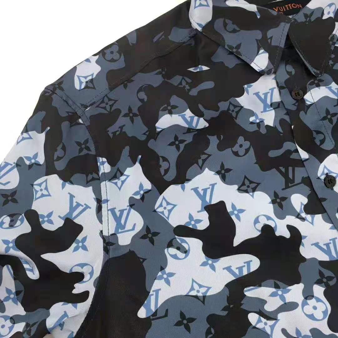 Louis Vuitton Women Camo Regular Silk Shirt LV Signature Blue Regular Fit