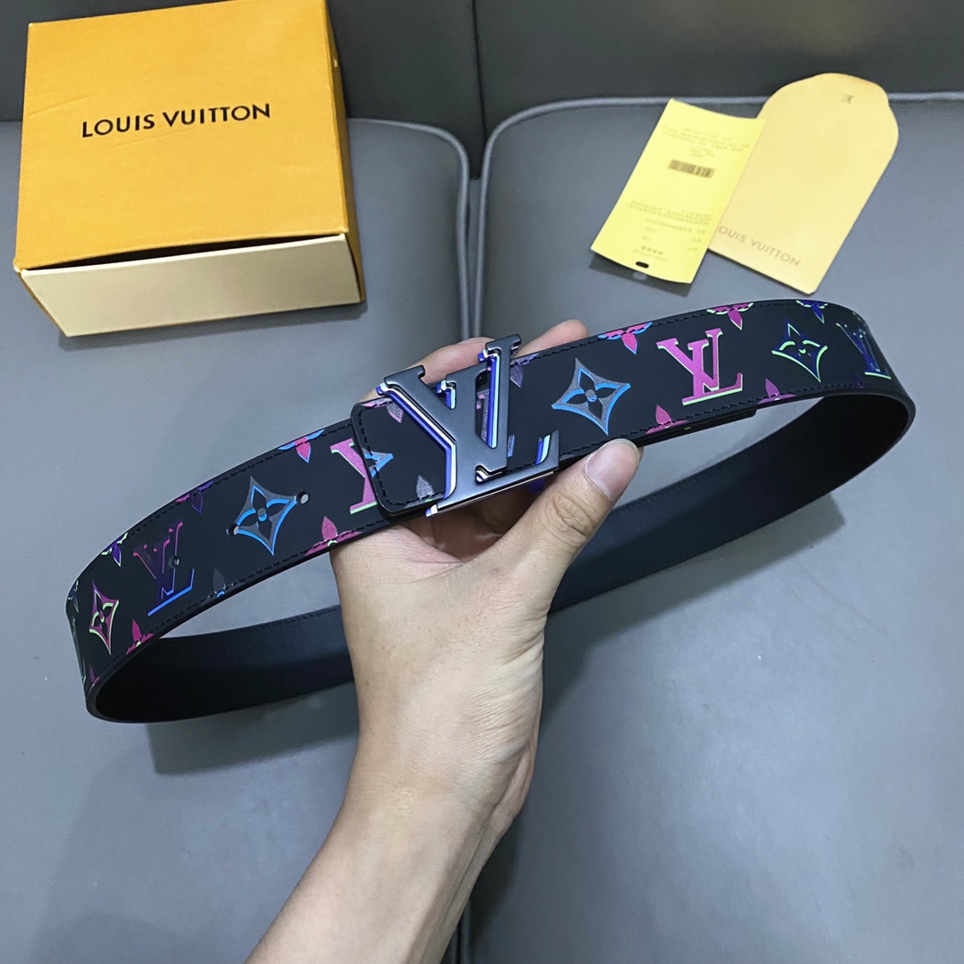 Louis Vuitton Unisex LV Light 40 MM Reversible Belt Monogram Spotlight Multi Black Calf Leather