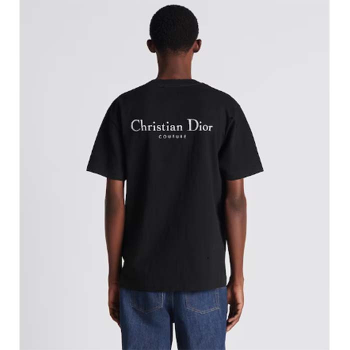 Dior Men CD Christian Dior Couture Relaxed Fit T-Shirt Black Ribbed Crew Neck Organic Cotton