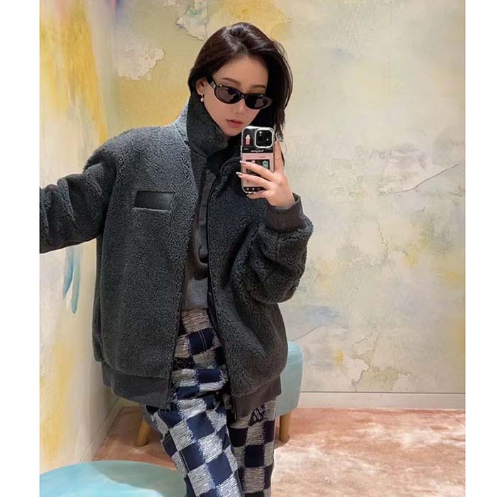 Louis Vuitton Women LV Fleece Blouson Regular Fit Front Zipped Closure Volcanic Ash